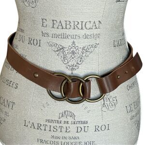Y2K Vintage Candies Genuine Italian Leather Belt Brown Circle Brass Buckle Large
